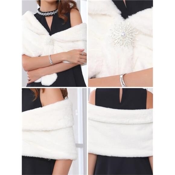 Women's Faux Fur Shawl Wrap Cape White - Picture 5 of 5